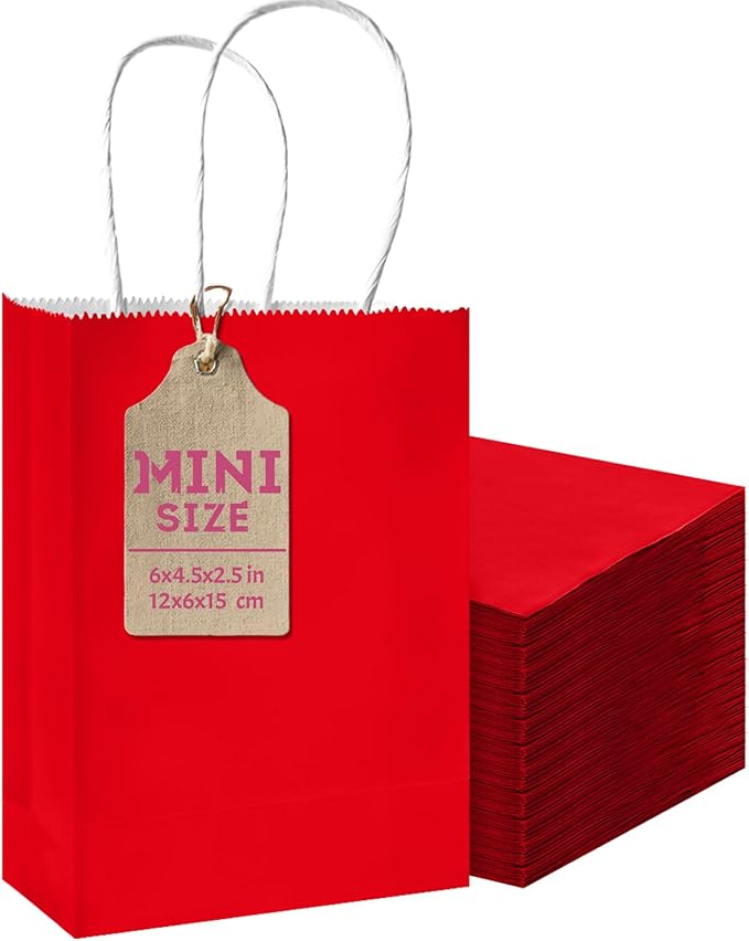 qiqee 50-Packs Red Paper Gift Bags by Qiqee
