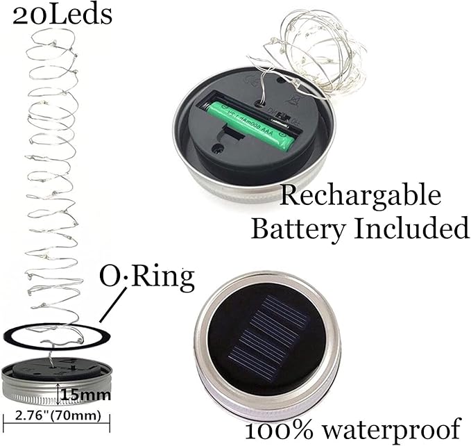 Upgraded Solar Mason Jar Lights, 8 Pack 10 LED Waterproof Fairy Firefly Jar - Image 2
