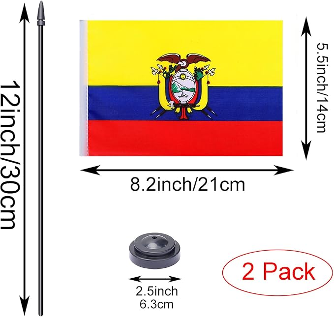WXTWK 2 Pack Ecuador Flag Ecuador Deluxe Desk Flag Set - Image 2