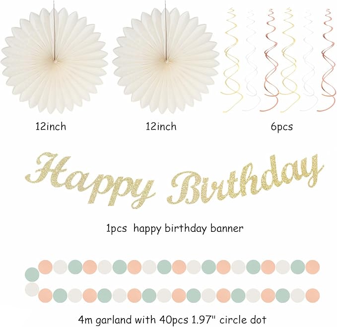 Sage-Green Pink First Happy Birthday Party-Decorations - Image 2