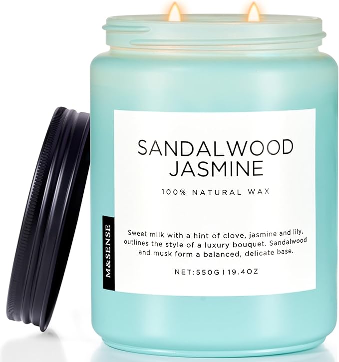 M&SENSE Sandalwood Jasmine Scented Candles, Large Soy Natural Long Lasting by MSENSE