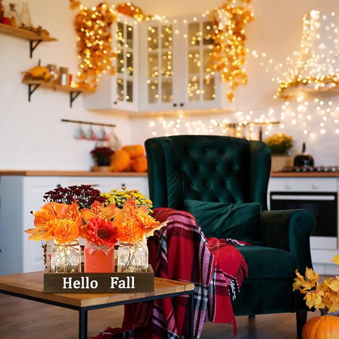 DIYDEC 3PCS Fall Mason Jars 3 * 5Inch Lighting Painted Thanksgiving Tiered Tray - Image 7