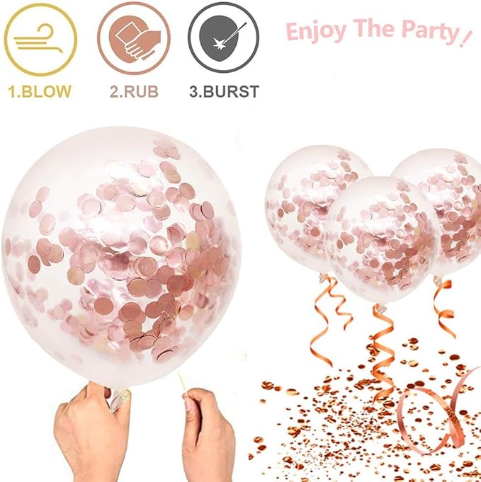 Rose Gold Confetti Latex Balloons - Image 5