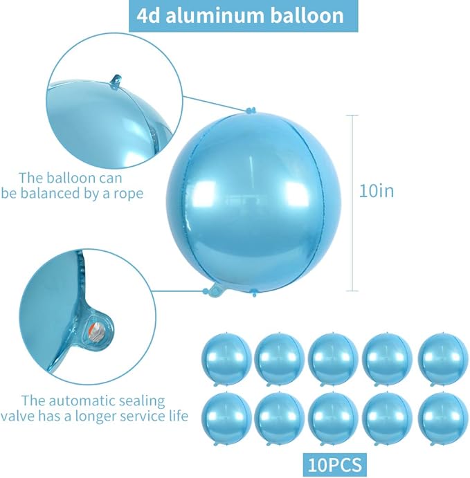 10 pcs Light Blue 4D balloon, 10 inch Foil Mylar Sphere Balloon - Image 2