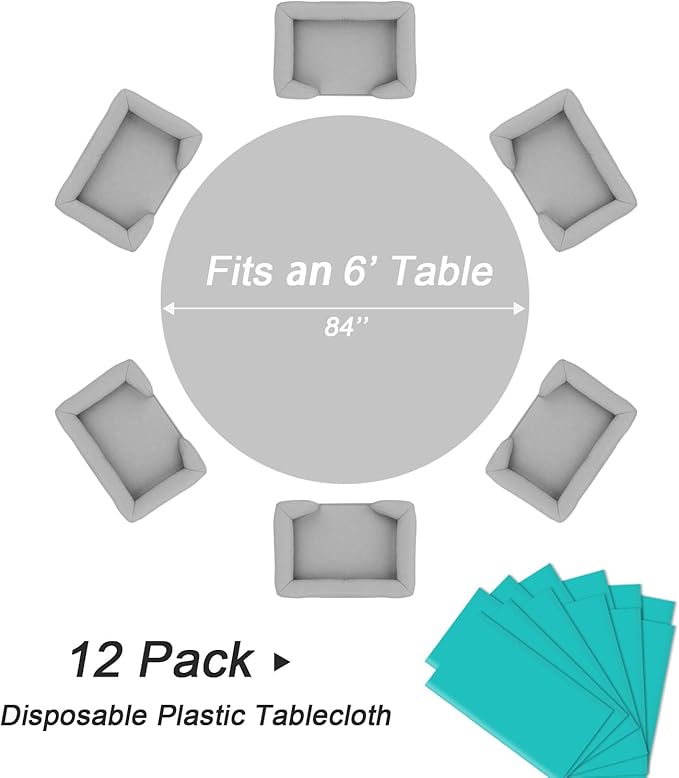 QIKSION Aqua Blue Round Tablecloth 12 Pack, 84 Inch Plastic Table Cover - Image 5