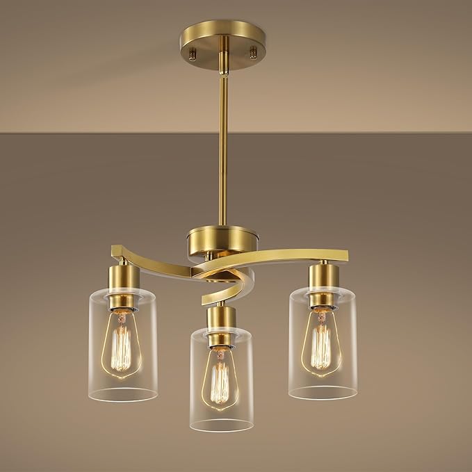 3-Light Gold Dining Room Chandeliers Over Table, Contemporary Kitchen Island by CNRATYE