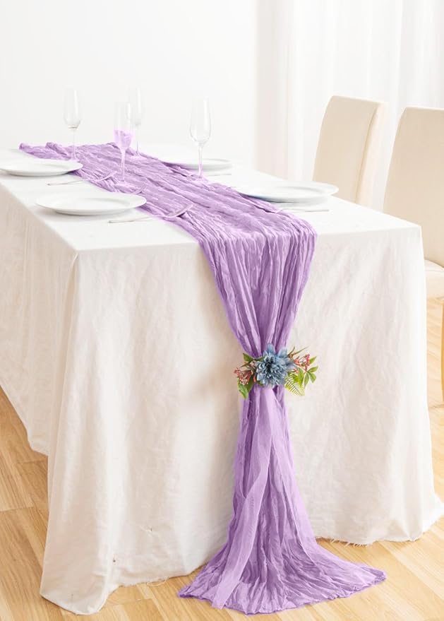 8 Pack 10Ft Table Runner 35x120 inch Purple Boho Gauze Table Cheese Cloth Long - Image 6