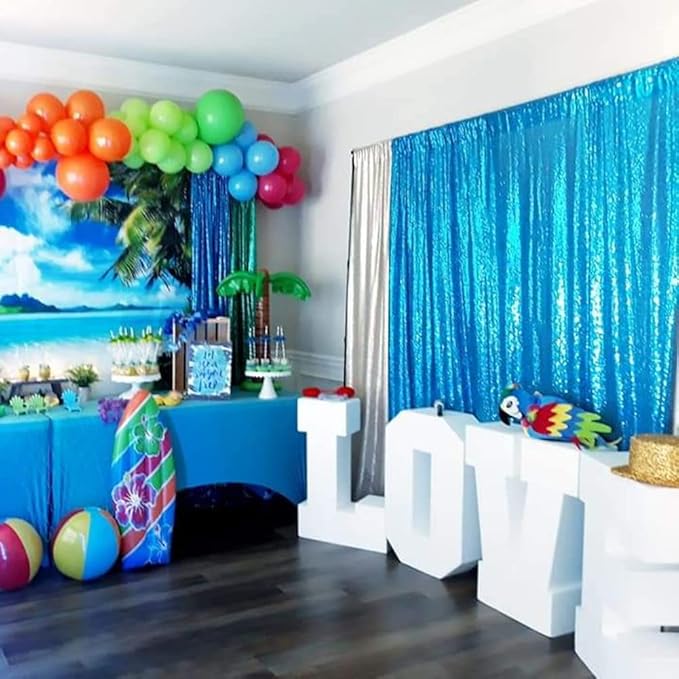 Poise3EHome Turquoise Sequin Backdrop Curtains, 4 Panels Sequin Backdrop - Image 5