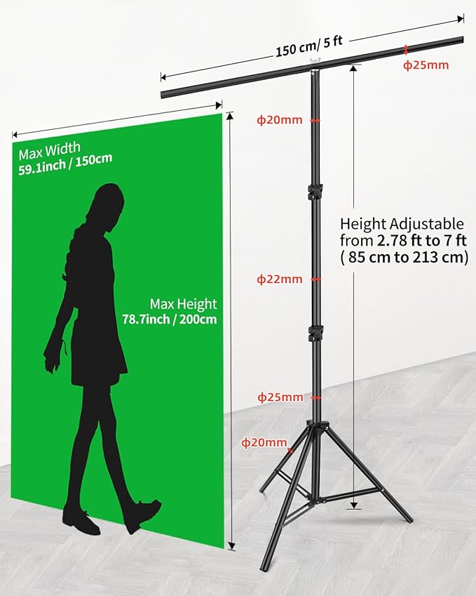 HEMMOTOP 7x5 ft Green Screen Stand Kit, 6.5x5 ft Green Screen Backdrop - Image 3