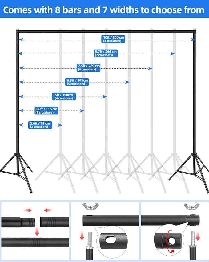 Hemmotop Backdrop Stand 10x8ft, Heavy Duty Photography Background Stand - Image 3