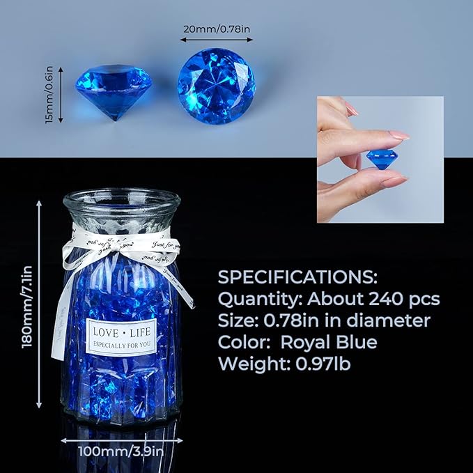 Acrylic Diamond Fake Gems Vase Filler, Babenest 240pcs 3/4 Inch Faux Diamonds - Image 4