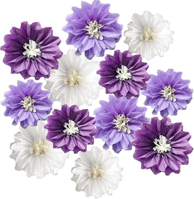 12pcs 8in & 10in Tissue Paper Flowers by Yangeey