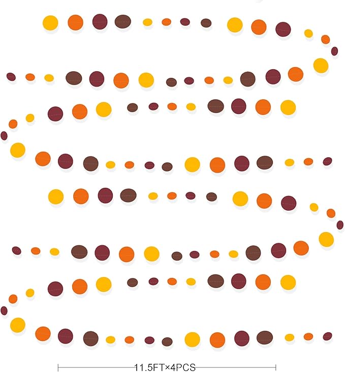 46Ft Fall Party Decorations Polka Dots Garlands Orange Yellow Burgundy Brown - Image 2