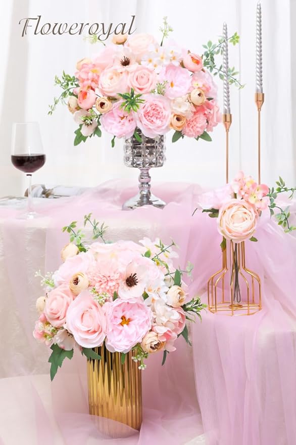 Floweroyal Artificial Flowers Combo Pink Flowers Mix Silk Flowers Roses Peonies - Image 6