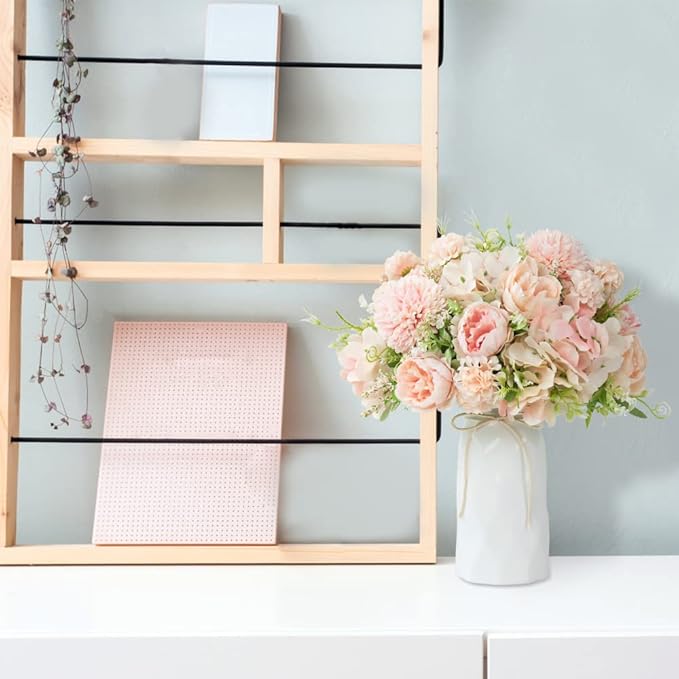 LESING Artificial Peony with Vase Silk Flowers Bouquets Fake Hydrangea Bulks - Image 6