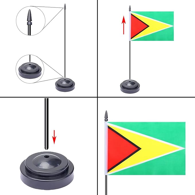 WXTWK 2 Pack Guyana Flag Guyana Deluxe Desk Flag Set - Image 4