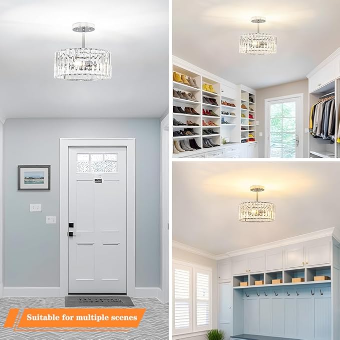 Modern Crystal Ceiling Light, Chrome Semi Flush Mount Ceiling Lighting Fixture - Image 4