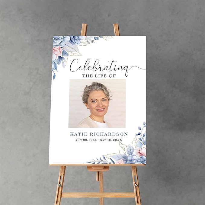 Blue Roses Memorial Sign Navy Blue Funeral Welcome Sign - Image 5