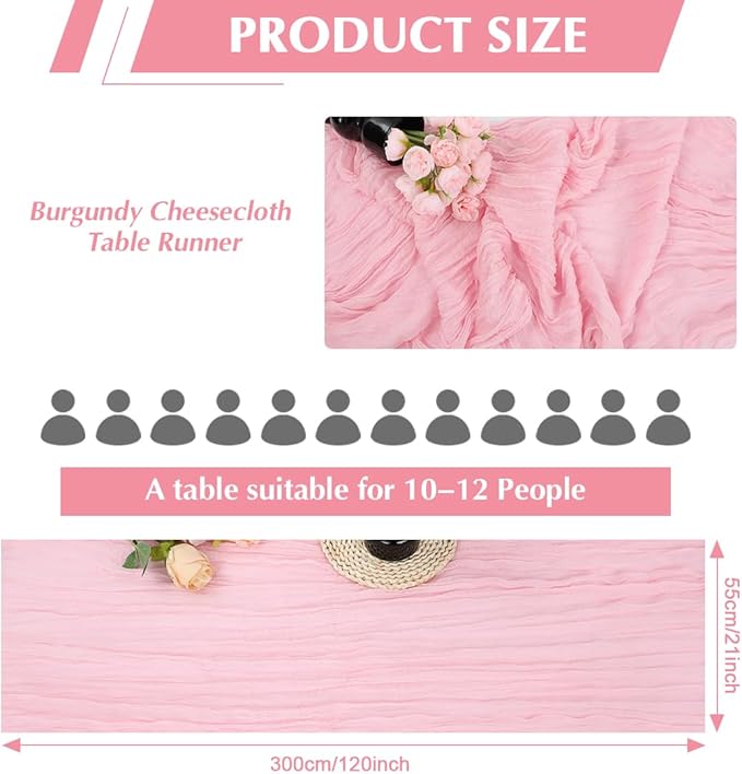 Pink Cheesecloth Table Runner -21*120Inch Long Boho Wedding Table Decor - Image 2