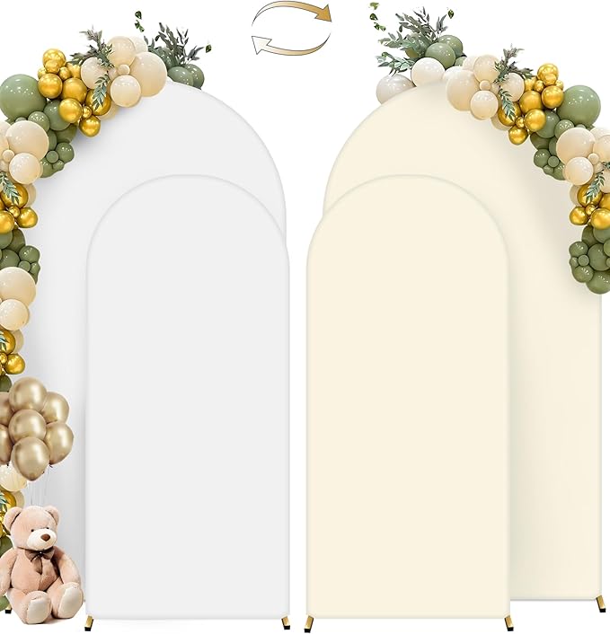 HEMMOTOP White and Light Beige Arch Backdrop Cover 7.2 ft, Wedding Arch Covers - Image 9