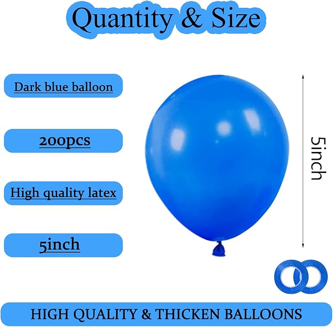 KAWKALSH 200pcs Dark Blue Balloons 5 Inch, Small Mini Latex Balloons - Image 2