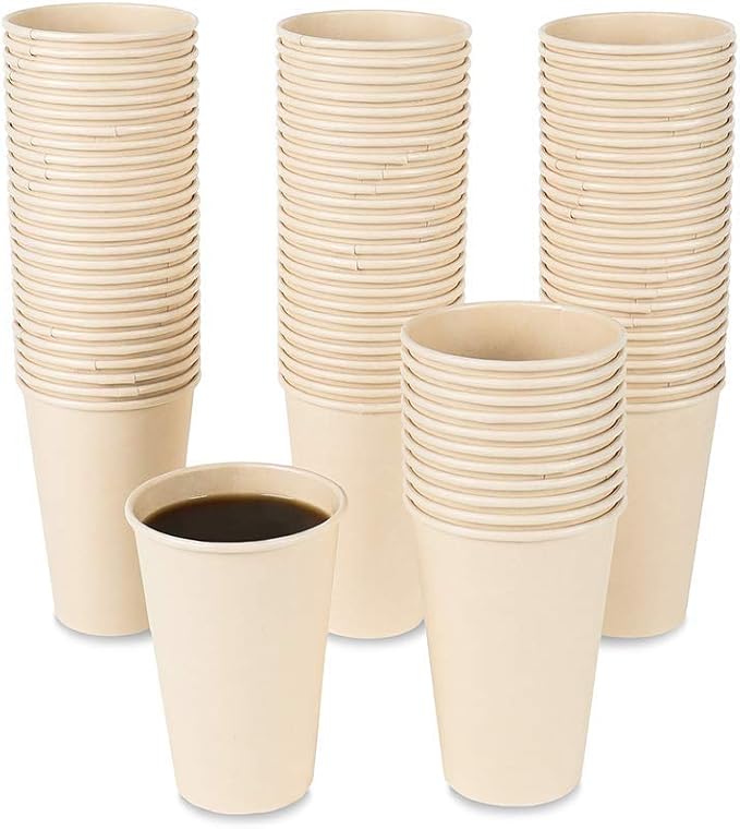 100 Count 12 oz Plant Fiber Disposable Light Brown Paper Coffee Cups, Hot Coffee by JAYEEY