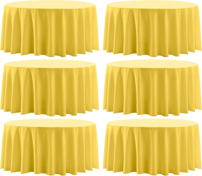 Round Tablecloth 6 Pack 108 Inch Yellow Tablecloths Washable Decorative Linen by AOCOZHomeLifeMuseum