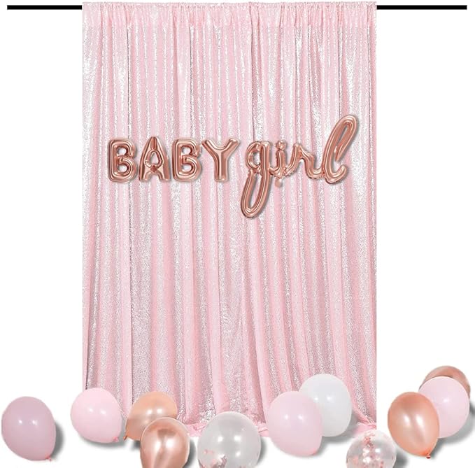 Pink Sequin Backdrop 10FTx10FT 1 Panel Sequin Wall Backdrop Curtain Glitter by TCBESTO