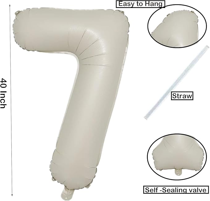 40 Inch Cream White Number 7 Balloon Mylar Big Foil Helium Number 17 27 77 - Image 2