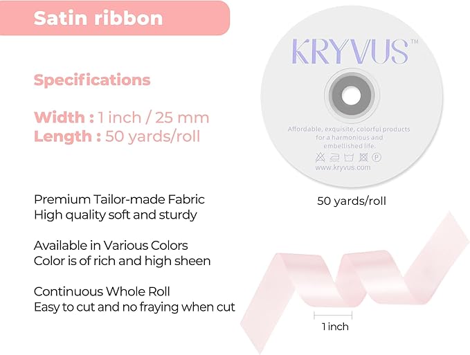 Baby Pink Satin Ribbon 1 inch X Continuous 50 Yards, Single Face Polyester - Image 3