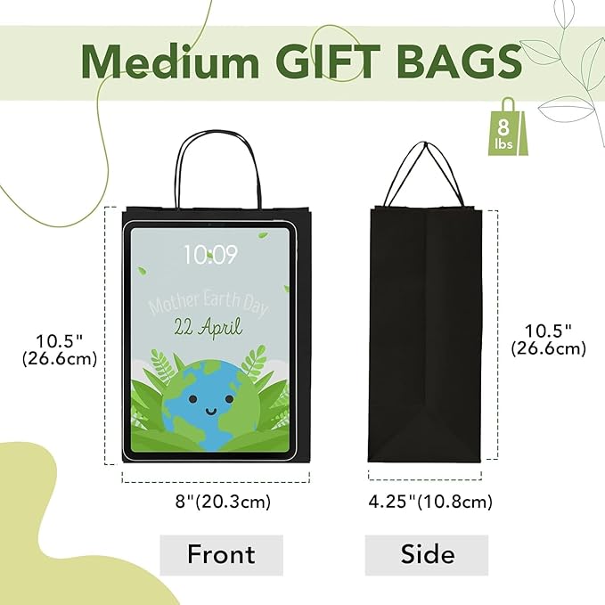 MESHA Gift Paper Bags 400 Pack 8X4.25X10.5 Black Medium Shopping Kraft Bags Bulk - Image 2