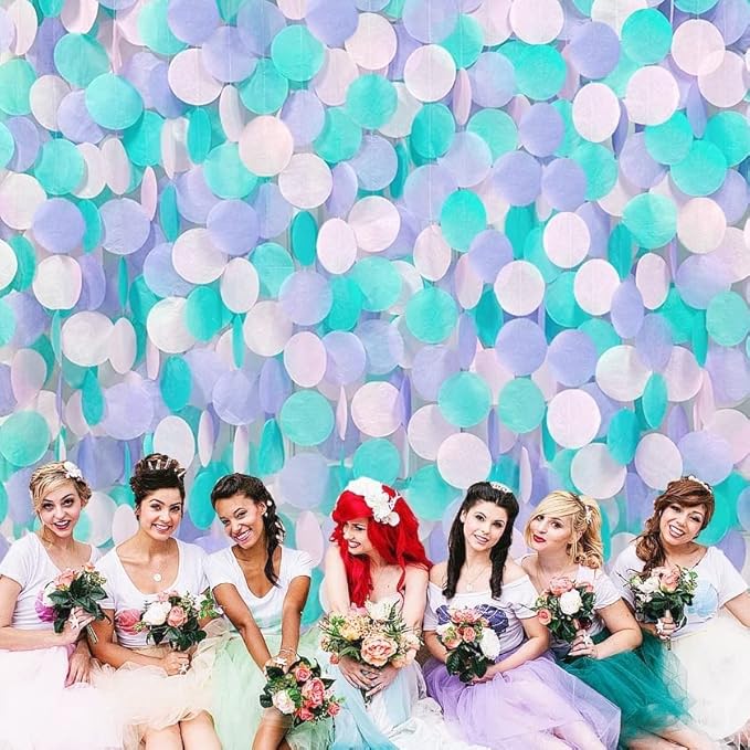 205 Ft Teal Purple Party Decorations Big Circle Dot Backdrop Garland Tissue - Image 6