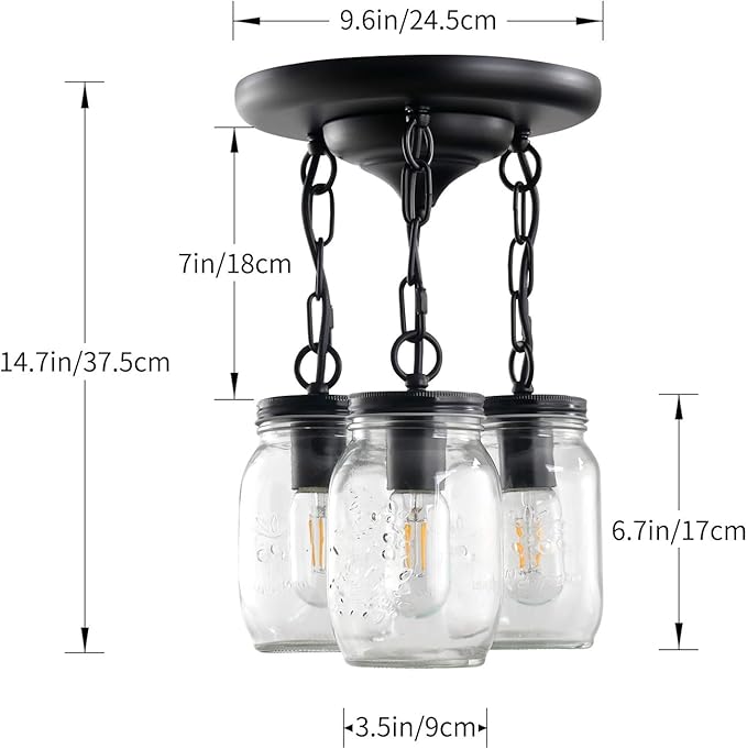 Black Pendant Lights, 3-Light Clear Glass Pendant Lights Kitchen Island - Image 5