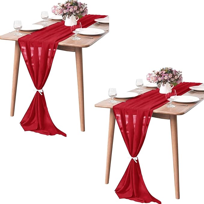 2 Pack 10Ft Red Chiffon Table Runner Sheer 29x120 Inch - Image 7