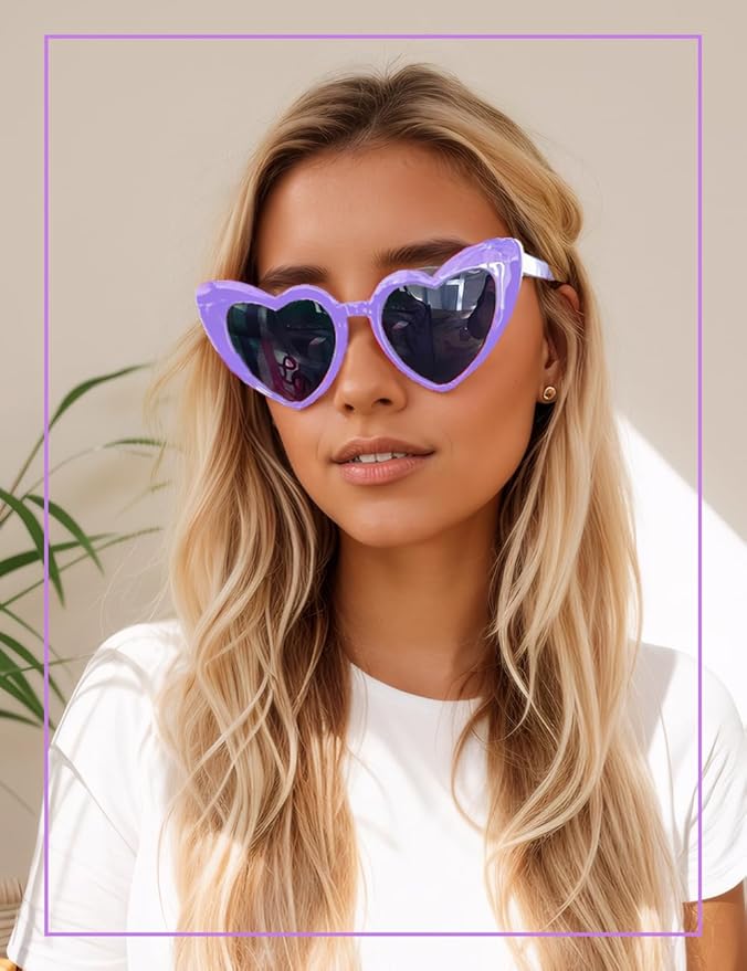 8 Pack Heart Sunglasses Vintage Cat Eye Heart Glasses Retro Bachelorette Bride - Image 7