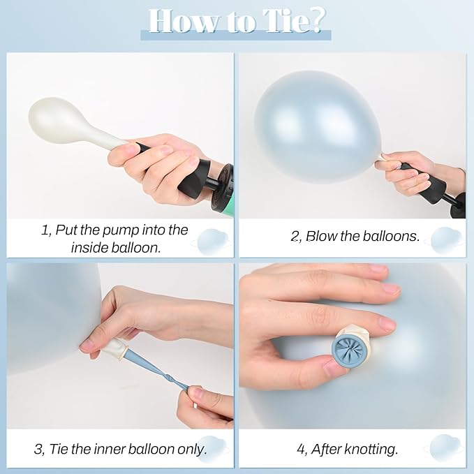 Dusty Blue and White Balloons, Double Stuffed Pearl Light Baby Metallic Chrome - Image 4