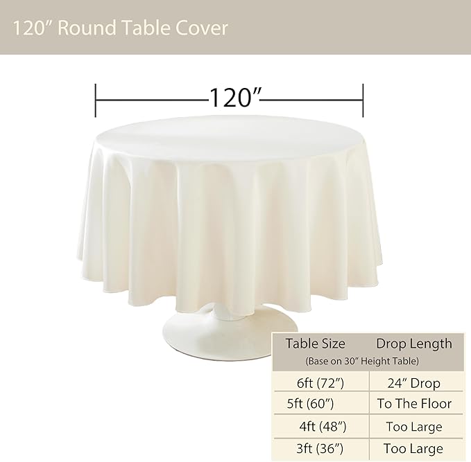 Craft And Party Round Tablecloth, 120 Inch Ivory Tablecloth, Polyester Fabric - Image 3