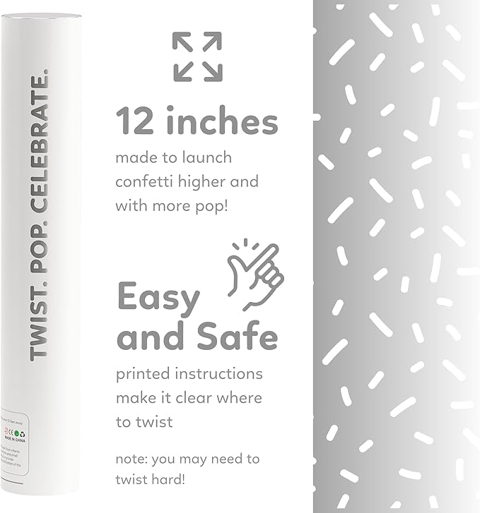 White Biodegradable Confetti Poppers Confetti Cannon | 6 Pack | Party Poppers - Image 5