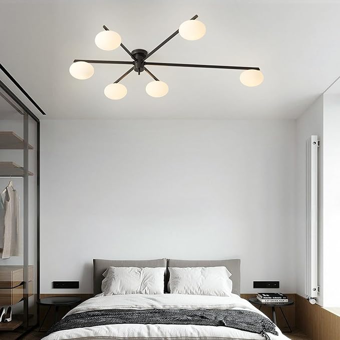6-Light Mid Century Semi Flush Mount Black Matte Sputnik Chandelier Fixtures - Image 6