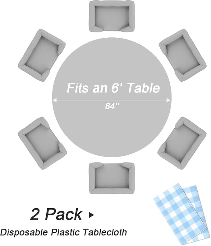 QIKSION Blue Gingham Round Tablecloth 2 Pack, 84 Inch Plastic Checkered Table - Image 5