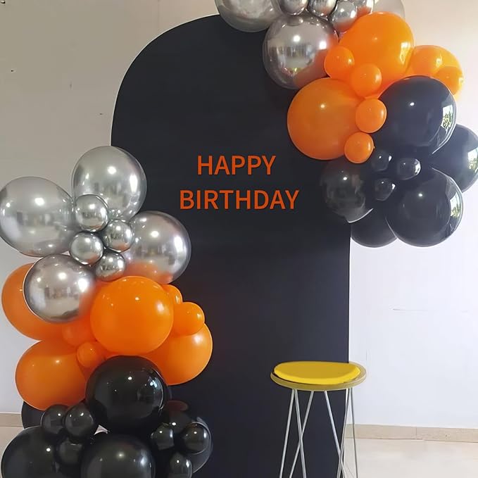 Black Orange Silver Balloons, Metallic Silver Matte Orange Black Balloon - Image 2