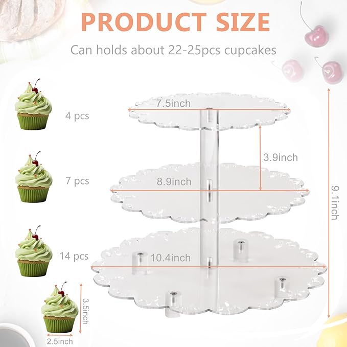 3 Tiers Acrylic Cupcake Stand, Lacework Design Cake Tower Stand Holder Macaron - Image 2