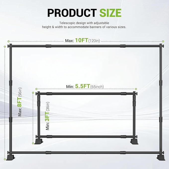 10 x 8 Ft Heavy Duty Backdrop Banner Stand, Adjustable Photo Background Support - Image 6
