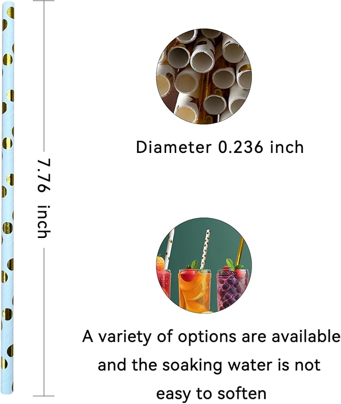 YAOSHENG Pink & Gold Paper Straws Disposable, 100% Biodegradable Multi-Pattern - Image 6