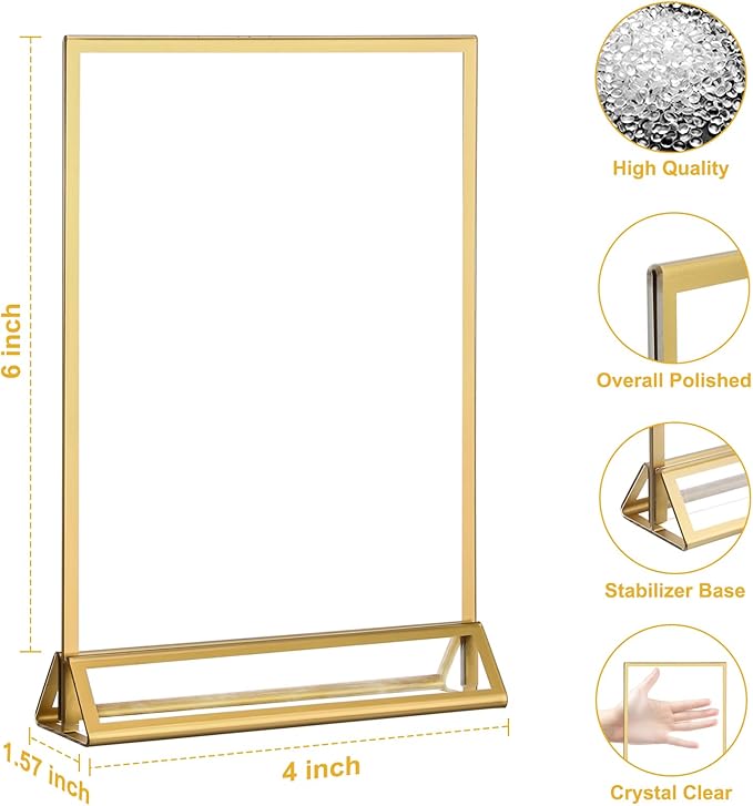 EHWINE 24 Pack Acrylic Sign Holder 4 x 6, Double Sided Gold Picture Frame Stand - Image 4
