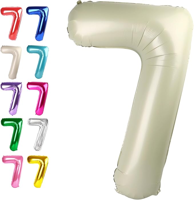 Cream White Number 7 Birthday Balloon 40 Inch, Digital Balloons by Upgesy