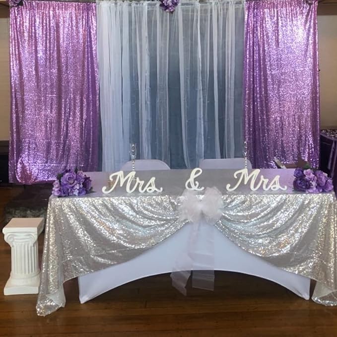 SquarePie Sequin Backdrop Curtain 2 Panels 2FT x 8FT Lavender Background - Image 8