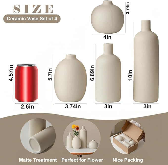 Modern Ceramic Vase Set, Neutral Colors, Decorative Vases - Image 7