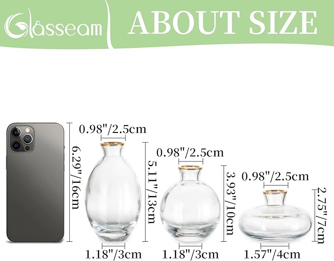 Glass Bud Vase for Centerpieces: 12Pcs Glasseam Gold Rim Mini Small Vases for - Image 3