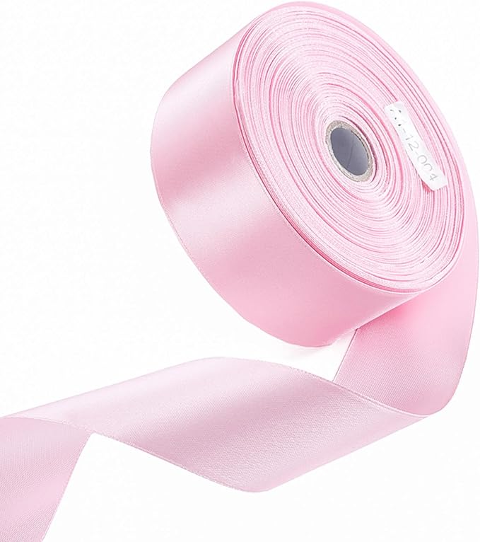 1-1/2" x 50 Yards Light Pink Satin Ribbon Single Faced Fabric Ribbons by Oakarbo
